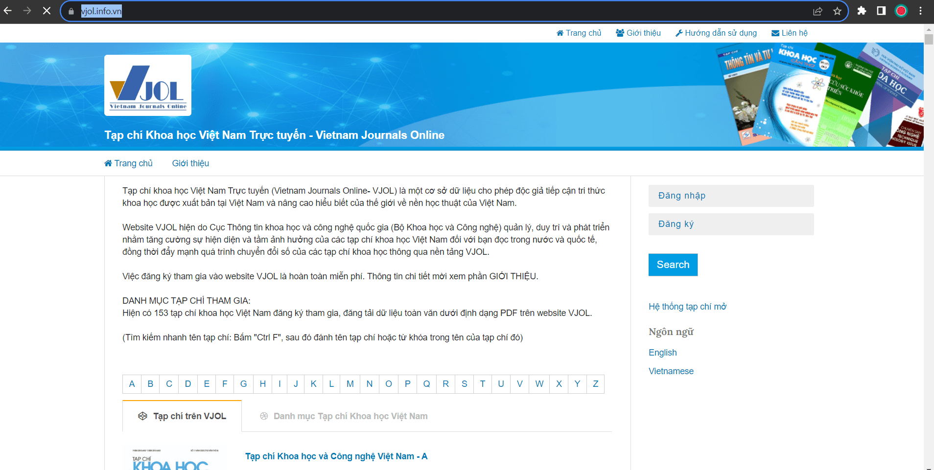 Website hữu ích để nghiên cứu khoa học: Giao diện tạp chí khoa học Việt Nam Trực tuyến