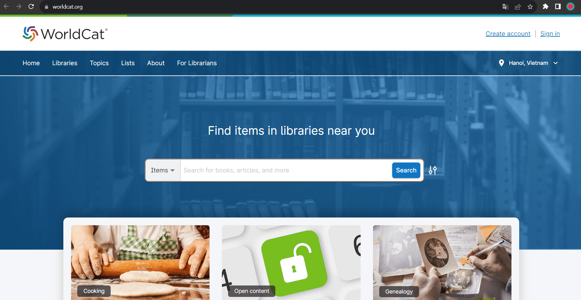 Giao diện website Worldcat
