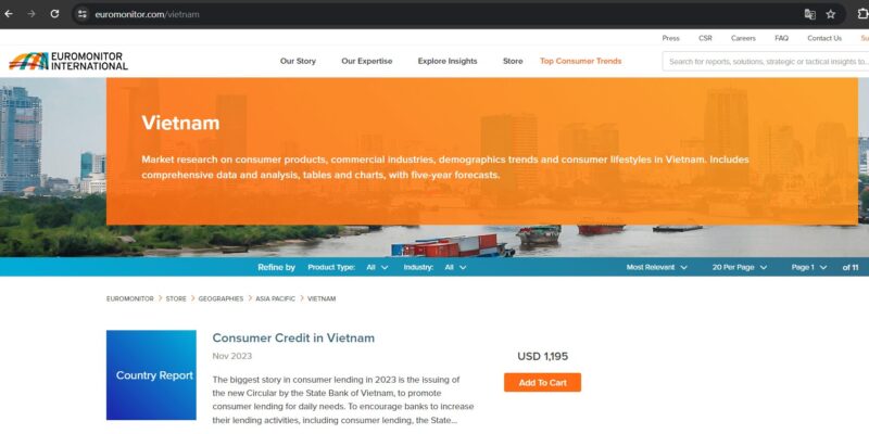 Website tìm số liệu thống kê: Euromonitor