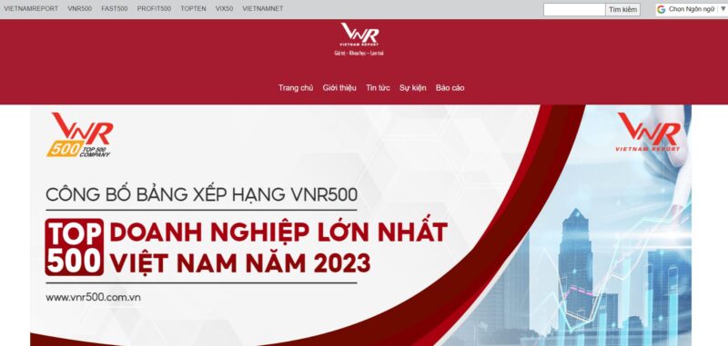 Giao diện website công ty cung cấp Báo cáo thị trường - Vietnam Report