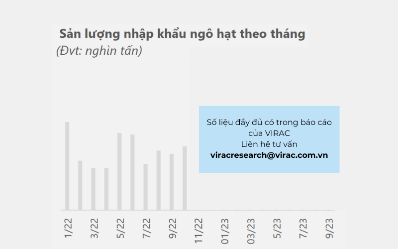 Sản lượng nhập khẩu ngô hạt theo tháng